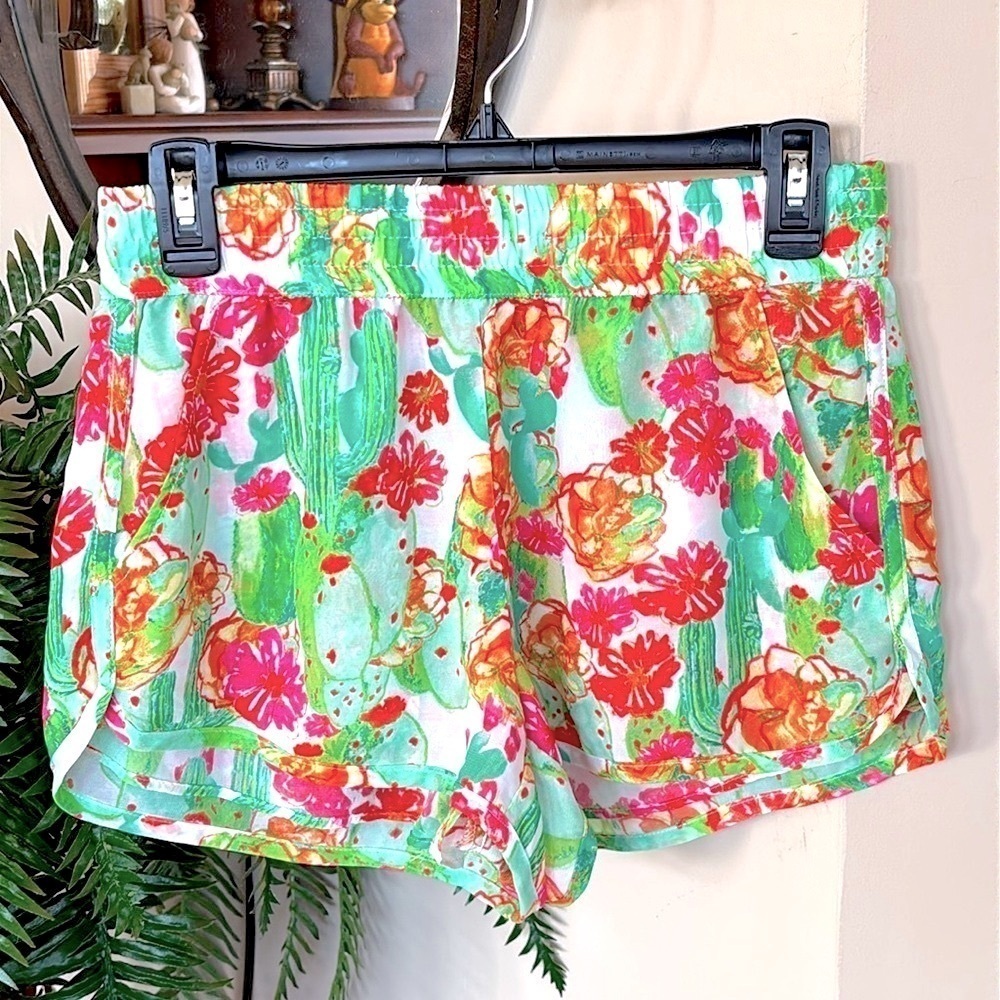 Show Me Your Mumu Colorful Tropical Floral Lined Pull On Stretch Waist Shorts